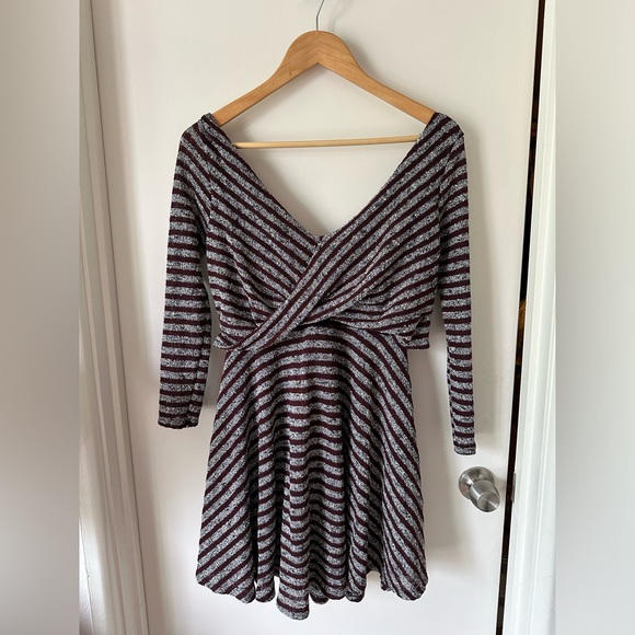 Vintage Free People Maverick Eggplant Skater Knit Mini Dress - Picture 2 of 4